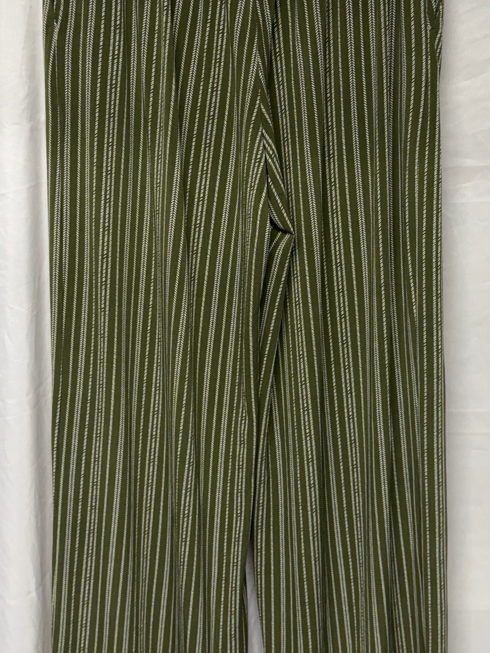 Three Dots Olive Green Striped Wide Leg Palazzo Pants Size M
